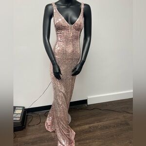 Jovani 60341 Size 4 Light Pink Sequin V Neck Sleeveless Long Dress NWT